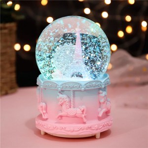 水晶球创意自动飘雪花闪光玻璃水晶球音乐盒发光埃菲尔铁塔生日礼