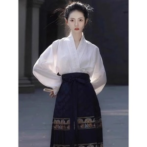 新中式国风古装改良明制汉服小个子马面裙套装女装衬衫上衣连衣裙
