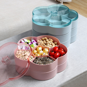创意双层分格带盖透明密封糖果盒坚果盘瓜子盘家用客厅零食干果盘