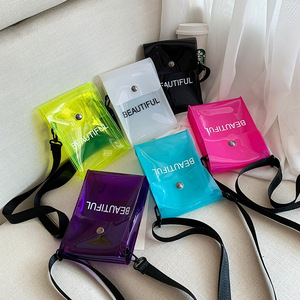 新款包包女夏季透明果冻手机包PVC韩版字母小方包糖果单肩斜挎包