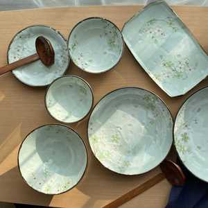 日本进口秋樱釉下彩田园日式餐具大深盘米饭碗钵碗拉面碗圆碟汤碗