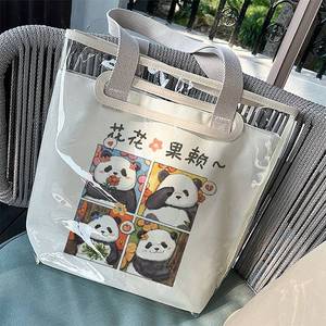 新品熊猫花花果赖帆布袋和花元素礼品周边带拉链封口防水果冻包包