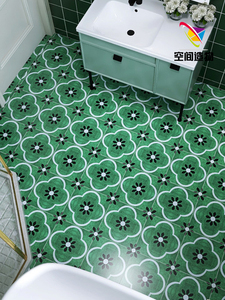 法式复古卫生间瓷砖 摩洛哥绿色浴室墙砖厕所阳台厨房防滑小花砖
