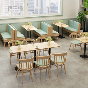 实木奶茶店卡座定做靠墙甜点饮品店沙发主题西餐饭店餐厅桌椅组合