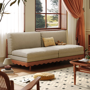 美式沙发床折叠两用小户型客厅多功能实木家具复古风樱桃木伸缩床