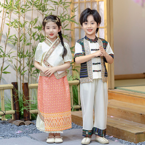 男童夏季少数民族壮族苗族维吾尔服装女童傣族云南旅游儿童表演服