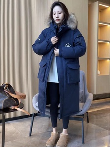 冬季工装羽绒棉服女2023新款韩版中长款加厚面包服连帽毛领外套潮