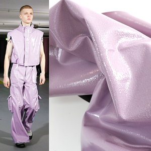 起球儿 香芋紫色挺括感PU皮革面料&石粒纹路亮面服装箱包创意布料
