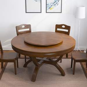 全实木圆桌餐桌椅组合中式4人6人8人简约现代小户型家用吃饭圆台