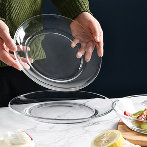 可微波炉钢化透明玻璃水果沙拉盘子餐具耐热北欧创意碟子菜盘家用