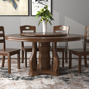 实木圆餐桌椅组合带转盘新中式家用圆形吃饭桌子饭店歺桌现代简约