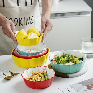 日式陶瓷碗单碗饭碗沙拉碗创意家用花型碗可爱早餐碗水果碗点心碗
