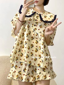 韩国ins可爱苹果小熊睡衣女夏季网红少女短袖短裤薄款家居服套装