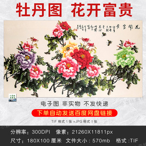 中式牡丹花开富贵素材图片风水国画装饰画挂画壁画TIF电子图资料
