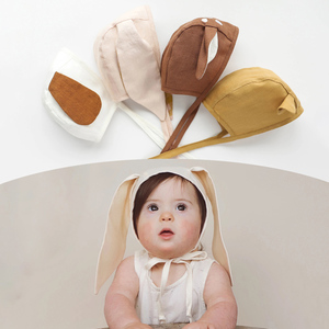 春秋Bai搭 宝宝出门Bi备动物造型小帽子婴儿外出格子小耳朵帽拍摄
