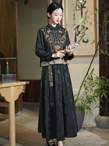 复古中国风女装中式套装旗袍年轻款高端气质连衣裙民族风裙子秋季