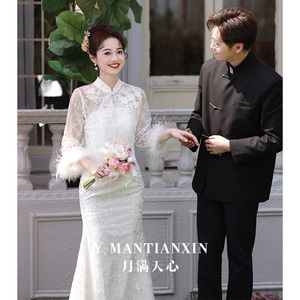 新中式旗袍敬酒服2024新款夏季白色订婚晚礼服高级感新娘结婚晨袍