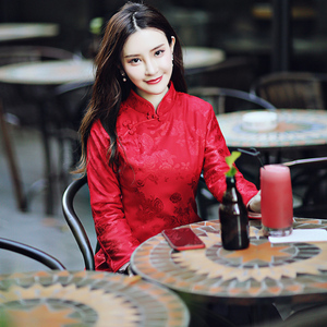 中式小棉袄旗袍上衣外套冬季加厚唐装短款长袖棉衣中国风棉服女装