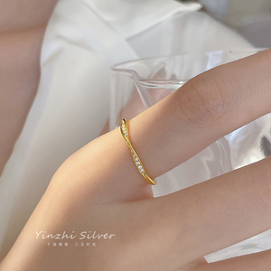 925银饰戒指女设计小众素圈食指开口指环时尚个性复古手饰高级感