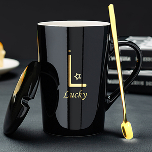 创意马克杯陶瓷高颜值带盖勺情侣男女生家用办公室咖啡茶水对杯子
