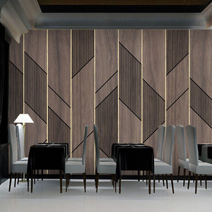 高端轻奢3D木纹电视背景墙竹木纤维集成墙板大气简约沙发快碳晶板