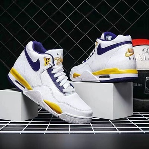Nike耐克Flight Legacy兄弟湖人AJ4男板鞋运动鞋中帮气垫篮球鞋子