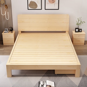 新疆包邮实木床1.5米家用松木双人床简约现代1.8米出租房1m单人床