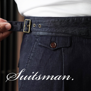 SUITSMAN丨美式复古牛仔短裤！军工休闲直筒夏季黑男士高腰廓尔格