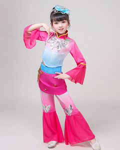 新款儿童民族舞蹈表演服装少儿中国结演出服女童开门红喜庆秧歌服
