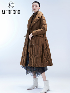 MEDECOO/墨蒂珂2022秋冬新款羽绒服长款系带羽绒外套女MGD11308