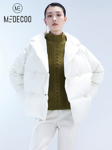 MEDECOO/墨蒂珂2022冬季新款纯色西装领白鹅绒羽绒服外套MGD11111