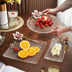 创意高级精致水晶果盘玻璃盘子装饰品新款轻奢家用客厅茶几摆件