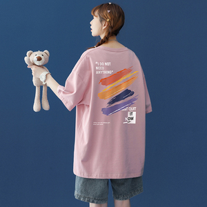 短袖t恤女设计感小众彩虹中袖2024新款夏季韩版宽松学生半袖上衣