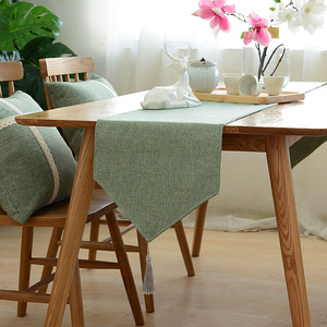 日式棉麻纯色桌旗现代简约茶几餐桌装饰布长条绿色北欧床尾巾家用