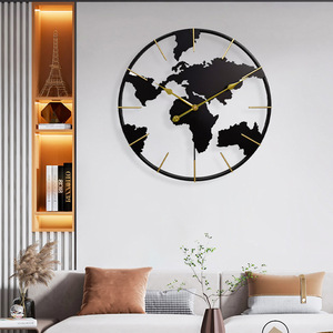北欧现代玄关艺术家居墙挂钟铁艺挂钟简约时尚静音地球地图挂钟表
