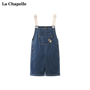 拉夏贝尔/La Chapelle小熊牛仔背带短裤女减龄显瘦连体直筒裤夏季