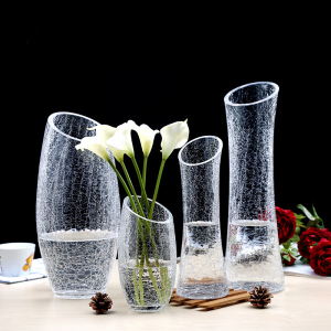 冰裂纹花瓶水晶透明玻璃花瓶水培富贵竹百合干花仿真束腰斜口冰花