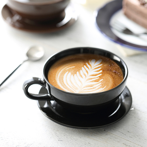 阔口色釉大号陶瓷咖啡杯碟套装拿铁杯卡布奇诺拉花奶茶支持定制