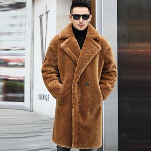 保暖冬季男士皮衣2024新款羊羔绒长款时尚感大衣男装皮草风衣外套