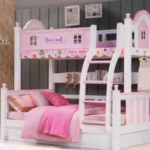 全实木上下床粉色公主床上下铺木床子母床1.5m双人床高低床儿童床