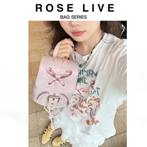 ROSE LIVE韩国小众新款镭射粉蝴蝶结小背包甜酷风旅行百搭双肩包