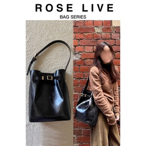 ROSE LIVE韩国2024新款女包郑丽媛同款油蜡皮单肩斜挎水桶包包女