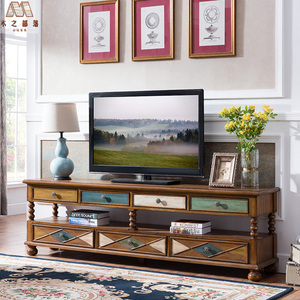 美式实木电视柜茶几套装地中海复古客厅卧室电视茶几组合储物柜子