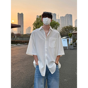 白色冰丝短袖衬衫男夏季韩系cleanfit半袖高级感那不勒斯衬衣防晒