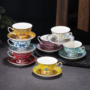 欧式珐琅彩陶瓷咖啡杯精致下午茶具高颜值咖啡杯碟好看的杯子套装