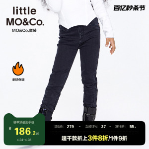 薄绒-little moco童装秋冬装加绒牛仔裤女童太阳能儿童保暖裤裤子