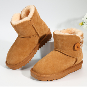 新款儿童雪地棉加厚女童短筒冬季保暖防滑童鞋子牛皮一脚蹬雪地靴