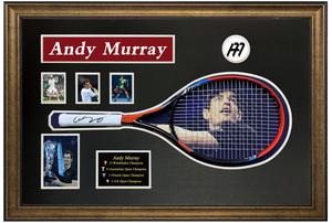 网球选手安迪穆雷亲笔签名网球拍网球含证书裱框