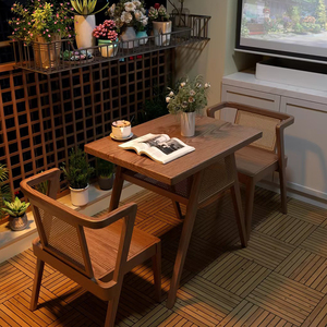 阳台全实木休闲桌椅组合日式复古喝茶桌子小户型户外庭院一桌二椅