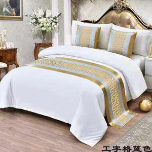 流金岁月床旗轻奢床尾巾洒店家用金色奢华拼接中式现代橙色床盖